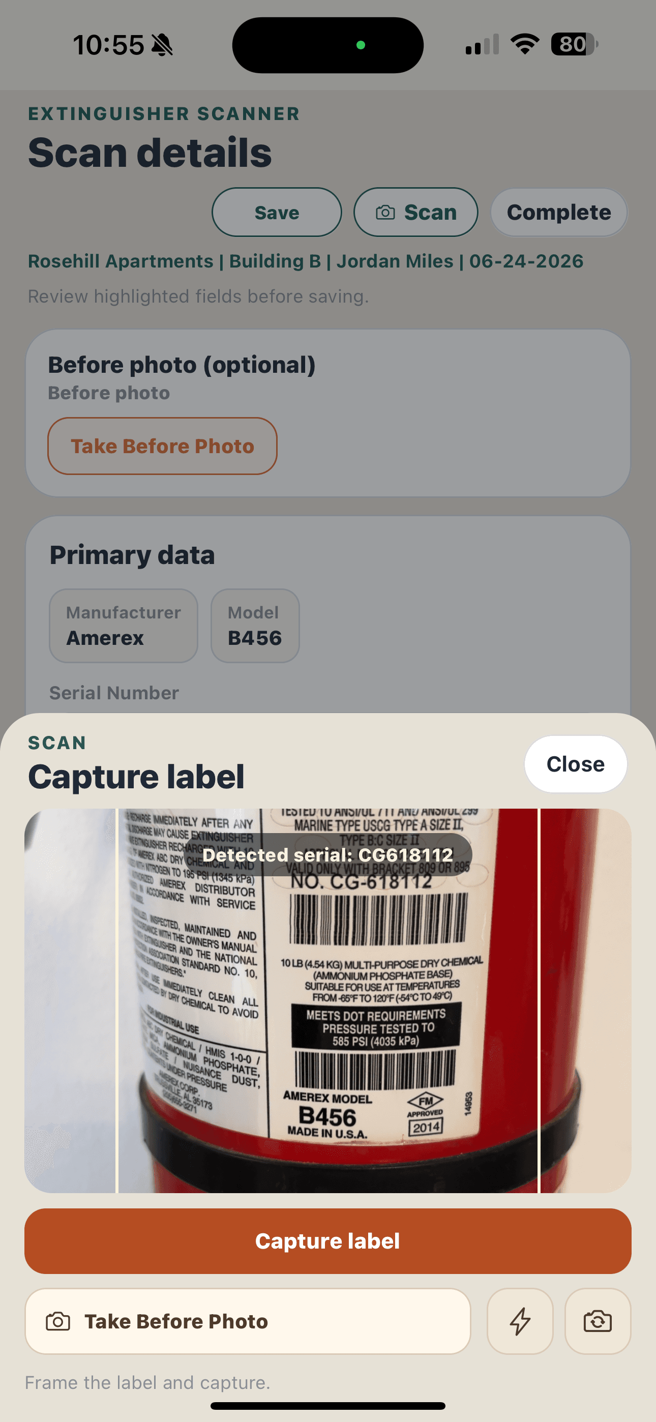 OCR extinguisher label capture